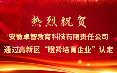 熱烈祝賀安徽卓智教育科(kē)技(jì)有(yǒu)限責任公司通(tōng)過高(gāo)新區(qū)“瞪羚培育企業(yè)”認定